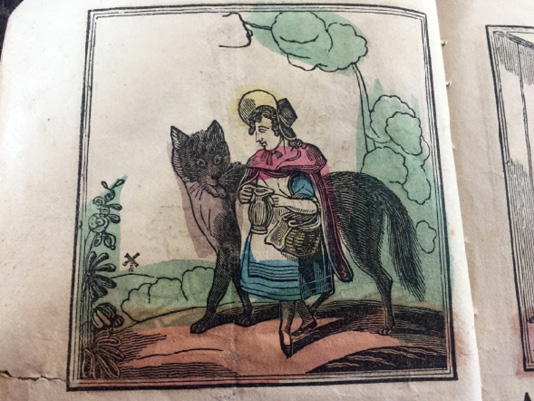 Early woodcut, with windmill in background (1820).