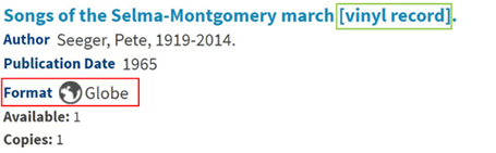 Example of Title with Display Icon for Globe and GMD “vinyl record”