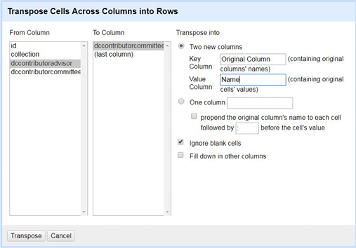 Adjust settings to “transpose cells across columns into rows”