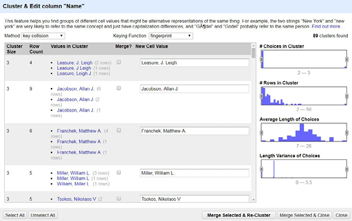 “Cluster & Edit” command in OpenRefine
