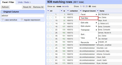 “Text filter” command