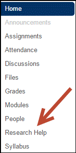 Research help link in Canvas