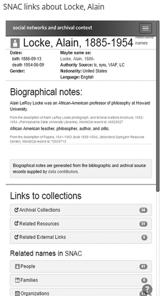 SNAC page for Alain Locke